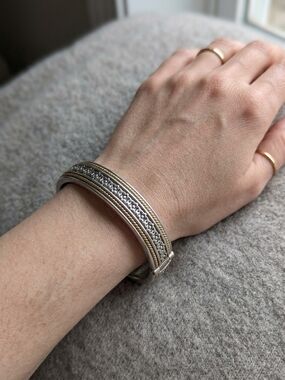 Two-Tone Silver and Gold Filigree Women's Bangle Bracelet